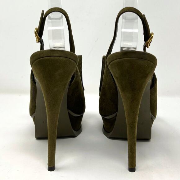 YSL Yves Saint Laurent Olive Suede Fringe Chain Platform Pumps Size 38.5 - Picture 4 of 9